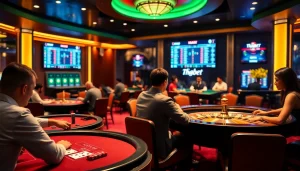 Experience thrill at Nhà Cái THABET with vibrant casino games and excited players.