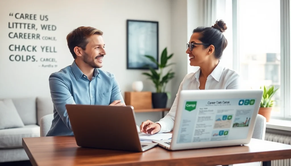 Empowering Career Coach Fairfax, VA guiding a client in a professional office environment.