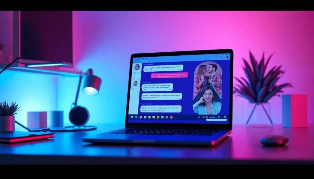 Interactive ai sexting conversation on a modern laptop screen in a cozy workspace.
