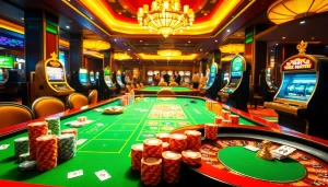 The excitement of gambling at https://tg88com.host/ with vibrant tables, colorful chips, and thrilling slot machines.