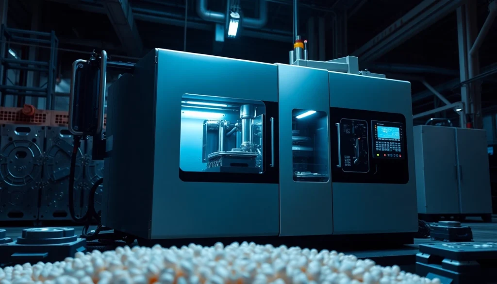 Injection Molding Machine showcasing advanced features and technology in a modern industrial setting.