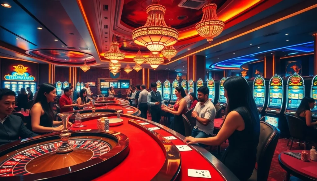 Engage in exciting games at https://vmaxgame.net/ with vibrant casino visuals and players betting strategically.