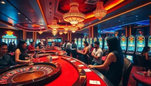 Engage in exciting games at https://vmaxgame.net/ with vibrant casino visuals and players betting strategically.