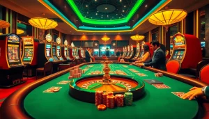 Experience the thrill of gambling with luongson171tv's vibrant casino scene showcasing poker tables and slots.