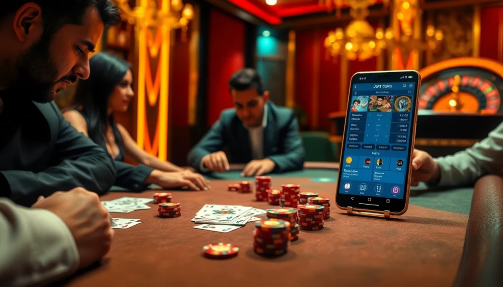 Experience the excitement of লগইন at a luxurious poker table in a vibrant casino scene.