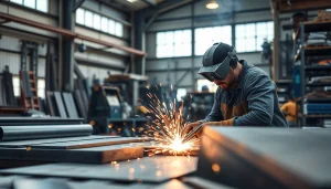 Showcasing custom steel fabrication by skilled artisans in a bright and professional workshop.