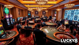 Trải nghiệm sự háo hức của LUCK8 với người chơi tham gia các trò casino đầy kịch tính và trang trí sang trọng.