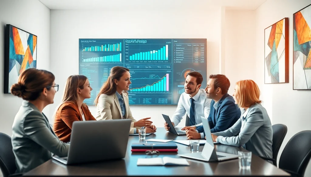 Executives analyzing growth strategy trends during a collaborative business meeting.