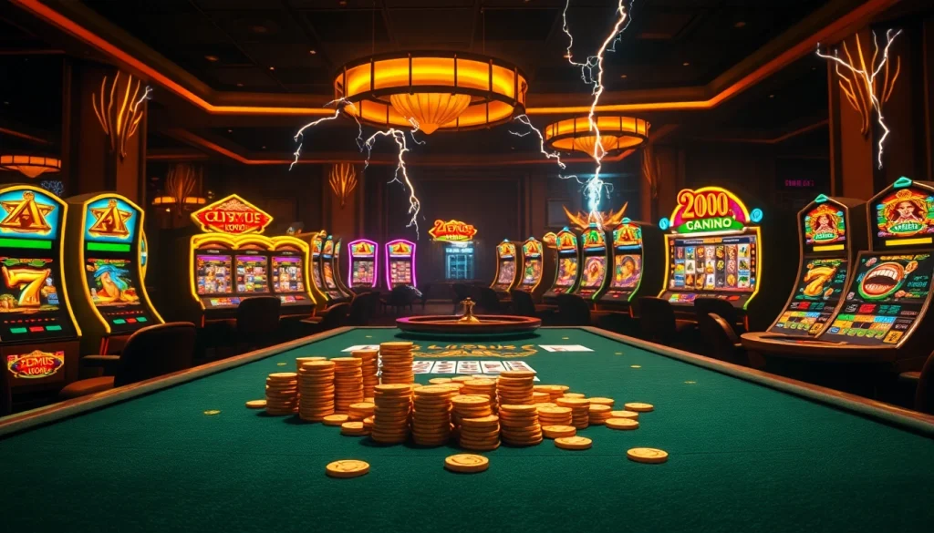 Experience the thrill of Olympus 1000 with vibrant casino elements in a luxury setting.