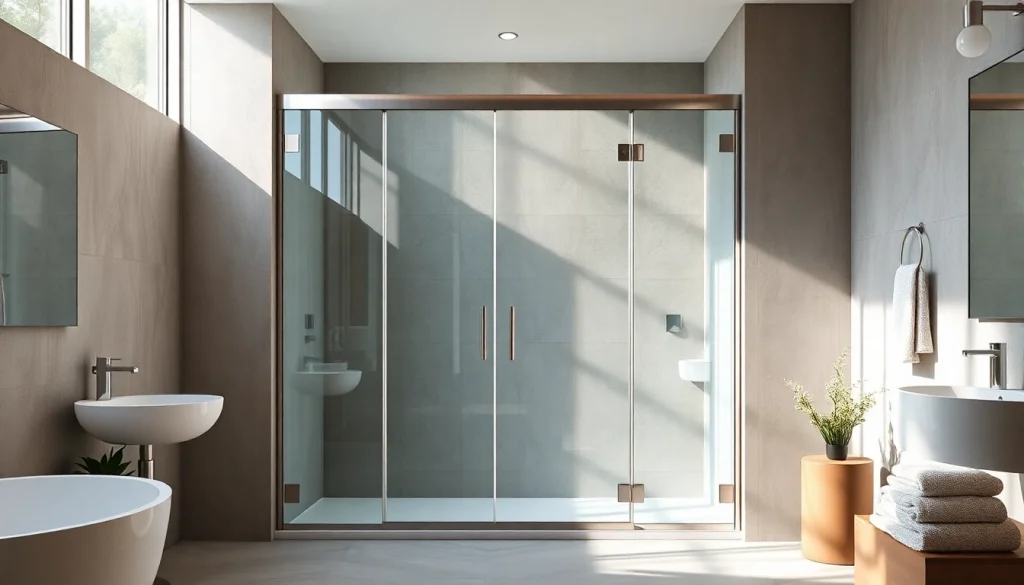 Showcasing elegant glass shower doors with a sleek design in a modern bathroom.