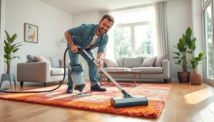 Local carpet cleaners expertly maintaining a vibrant area rug in a sunny home