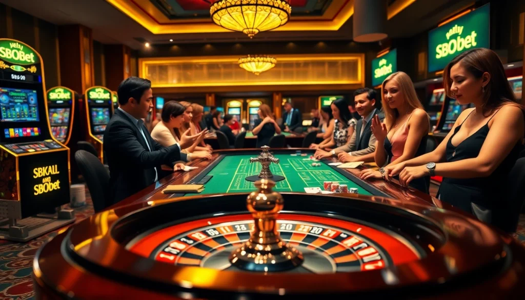 SBOBet players enjoying exciting roulette action in a luxurious casino setting.
