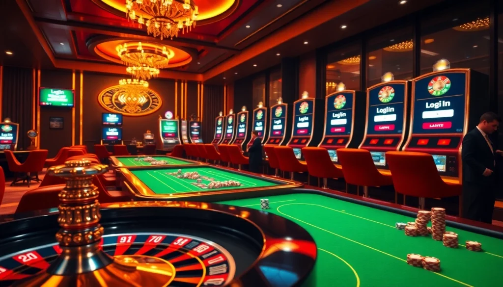 Log In to an exciting online casino platform displaying vibrant gaming tables and slot machines.
