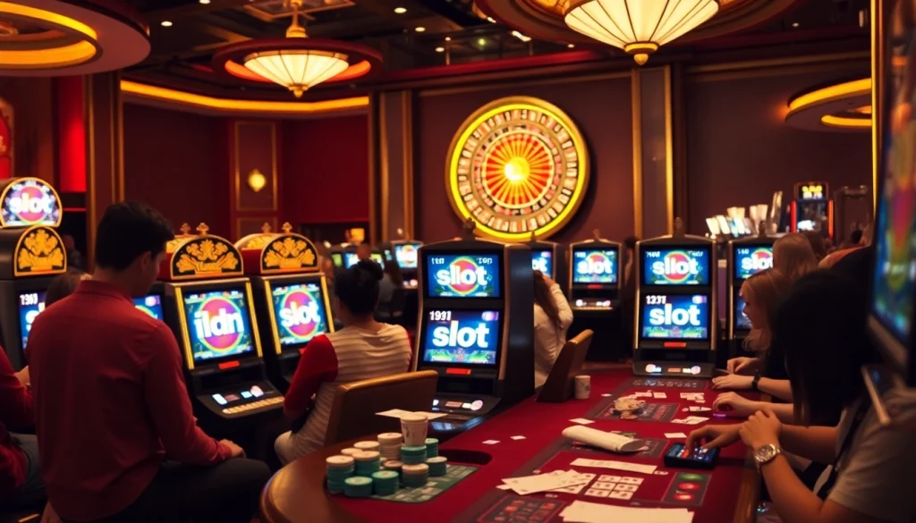 Experience excitement at an idn slot gaming table in a luxurious casino.