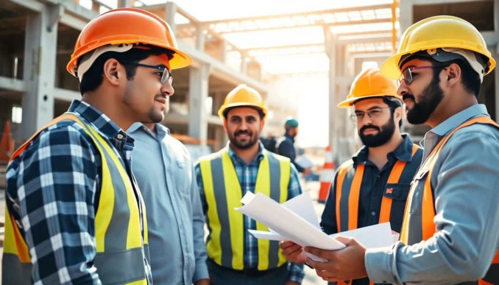 Engaged contractors of the southern california contractors association collaborate on a construction site.