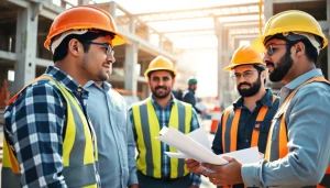 Engaged contractors of the southern california contractors association collaborate on a construction site.