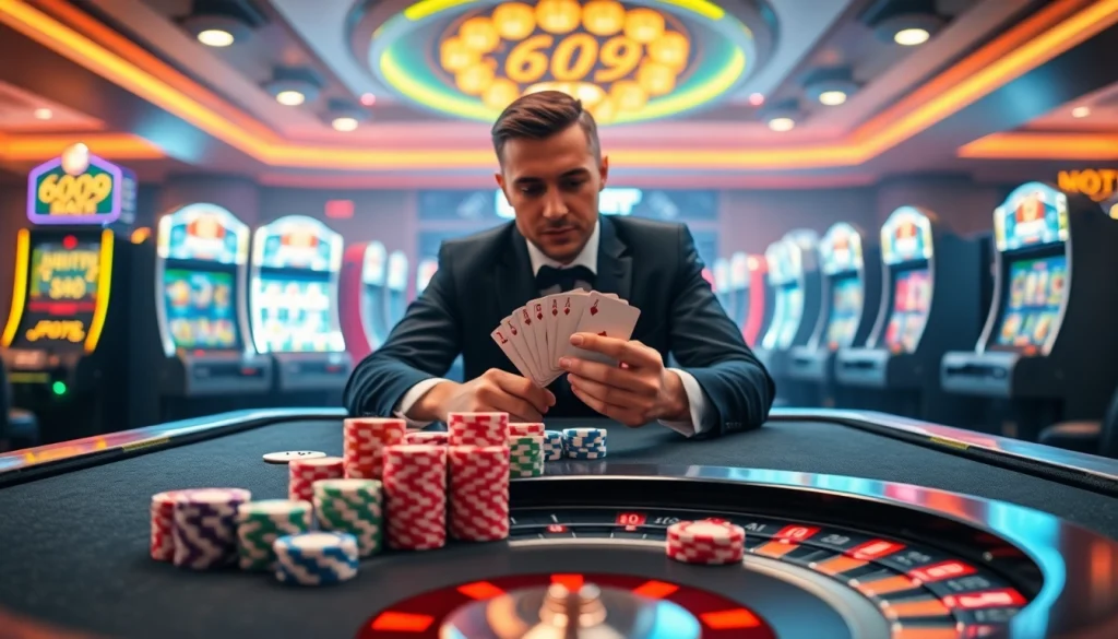 Engage in thrilling poker action at a luxurious casino with k9k9-themed visuals.