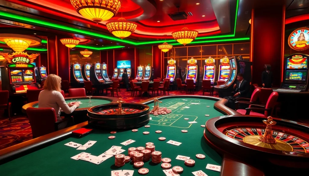 Players enjoying an exciting GG88 gaming experience at a vibrant casino.