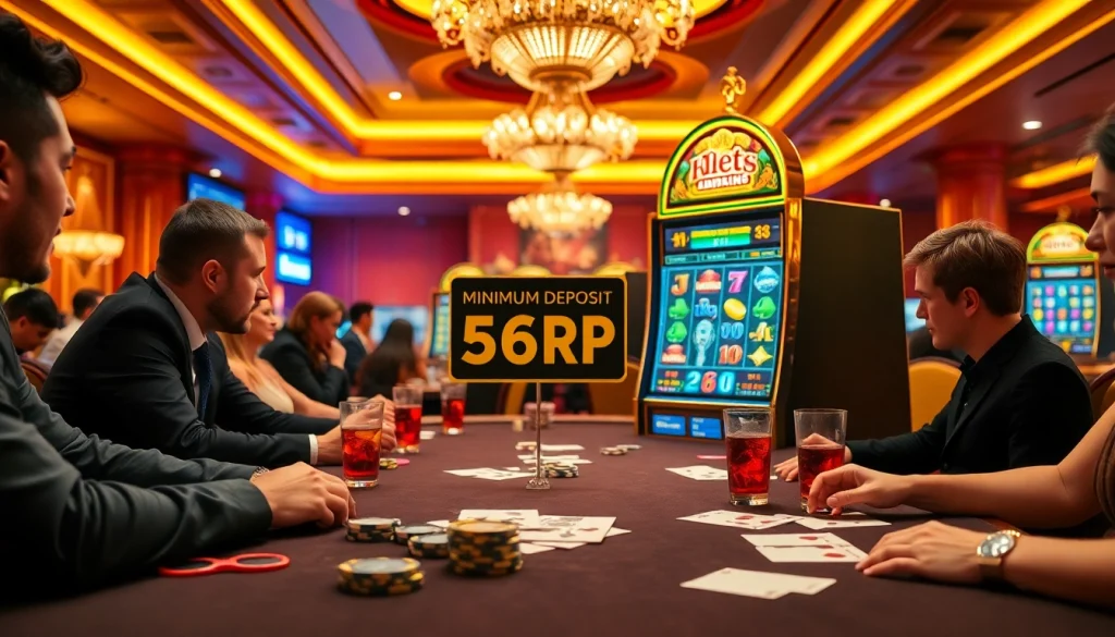 Bermain di meja kasino slot Depo 5rb dengan mesin yang berwarna-warni dan permainan yang seru.