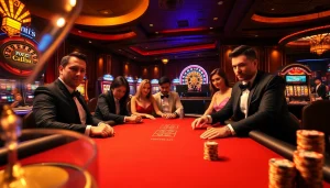 Exciting poker action at a luxurious casino table featuring 222bd elements and vivid gambling visuals.