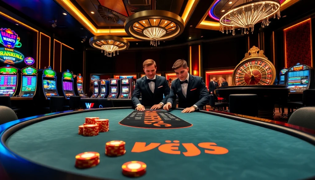 KJC poker players engaging in an exciting game at a luxurious casino table.