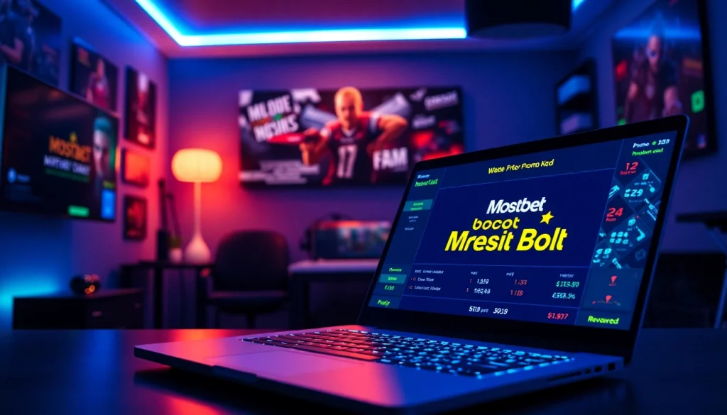 Mostbet promo kod ilə online bahis mühitini nümayiş etdirən parlaq görüntü.