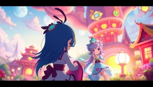 Exciting scene from a hentai game featuring colorful characters and a vibrant fantasy landscape.