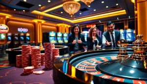 Players enjoying action-packed games at SODO Casino, with thrilling poker tables and roulette wheels.