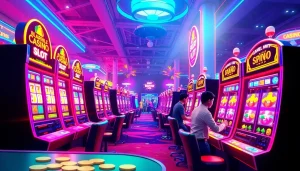 Menggambarkan slot deposit 1k dengan tema kasino online yang ceria dan menarik.