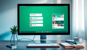 WhatsApp网页版界面在现代桌面设备上显示，凸显易于使用的消息功能。