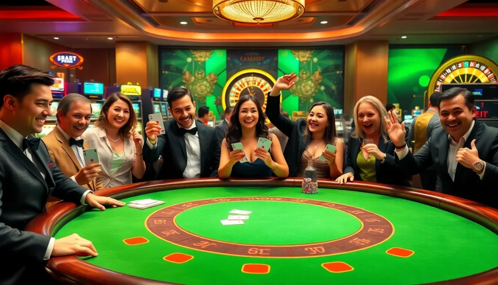 Engaging casino players strategizing their moves at a baccarat table with link alternatif sbobet.