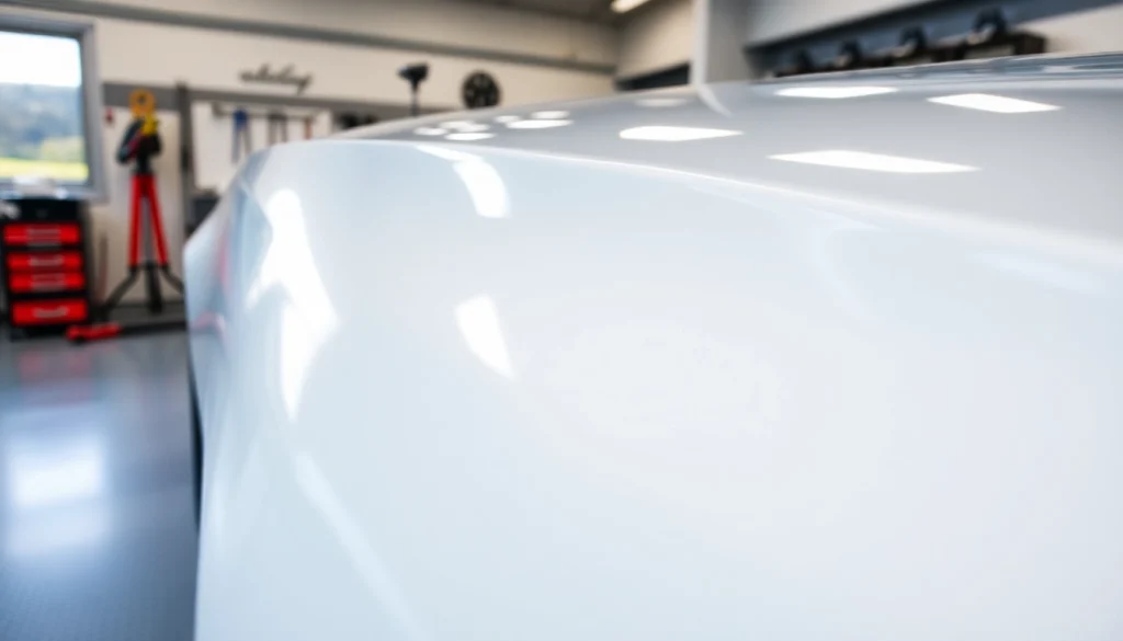 Ceramic coating Chattanooga shines on a polished car in a modern garage environment.