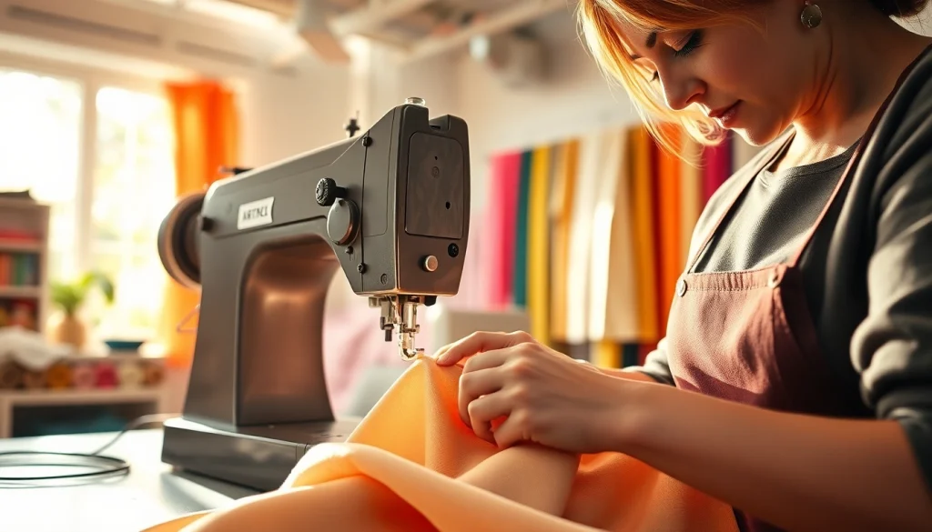 Creëren met zachte stof voor kleding in een creatieve omgeving.