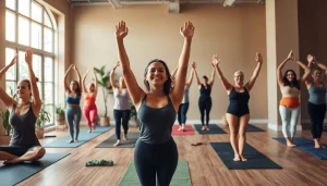 ホットヨガ おすすめを体現するポーズを練習する多様な人々が描かれたホットヨガスタジオのシーン