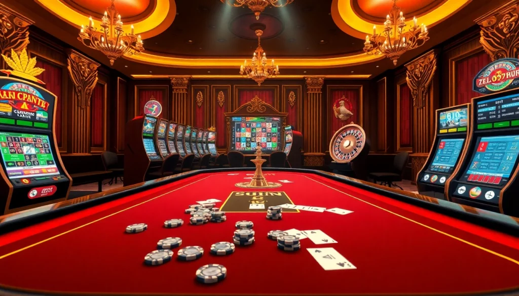 Scène de jeu engageante en ligne mettant en avant le casino en ligne France avec des tables vibrantes et des éléments animés.
