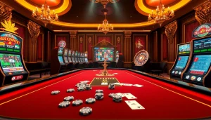 Scène de jeu engageante en ligne mettant en avant le casino en ligne France avec des tables vibrantes et des éléments animés.