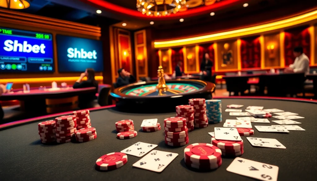 Experience the excitement of Shbet's luxurious casino with vibrant poker and roulette games.
