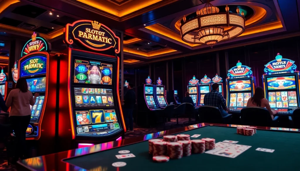 Players enjoying slot pragmatic machines in a luxurious casino environment filled with excitement.