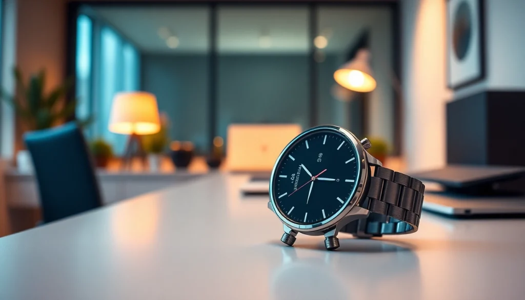 The Finesse Smart Watch elegantly showcased on a modern desk, highlighting its sleek design.