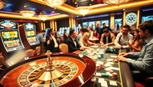 Découvrez l'excitation d'un casino en ligne fiable à une table de roulette luxueuse avec des joueurs engagés.
