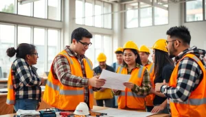 Engaged trainees in a dynamic construction training environment enhancing skills.