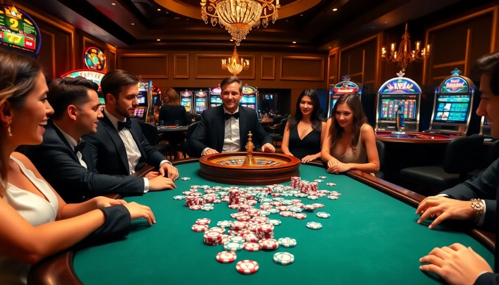 Découvrez l'excitation d'un casino en ligne fiable avec des joueurs à une table de poker dynamique.