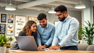 agencia hubspot team collaborating on digital marketing strategies in a modern office