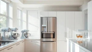 Showcase of modern home appliances in a stylish kitchen, emphasizing functionality and design.