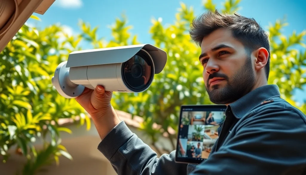 Instalación de cámaras de seguridad en Liberia por un técnico con tecnología avanzada.